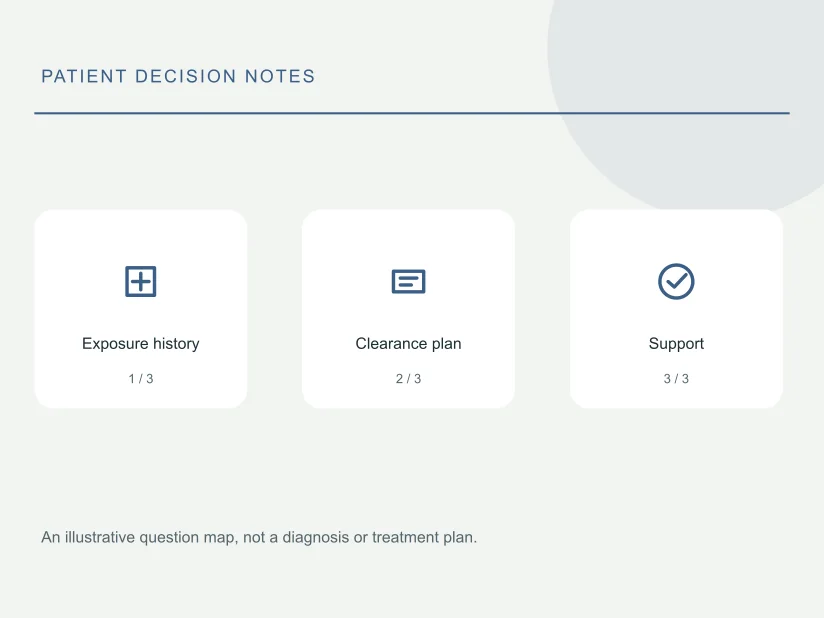 Decision map: Exposure history; Clearance plan; Support